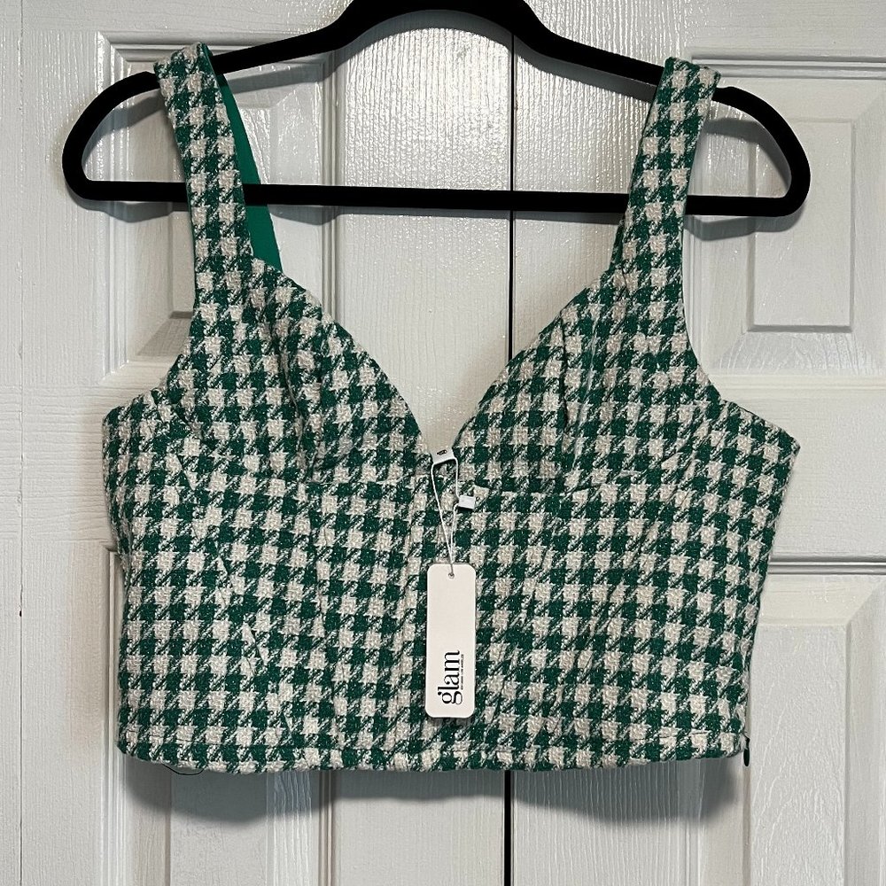Glam Green and White Tweed Crop Top -  New with Tags